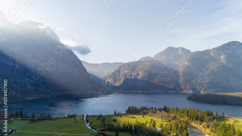 Autumn. Alps. Austria. Hallstatt. Gosausee. Medieval castle Hohenwerfen.