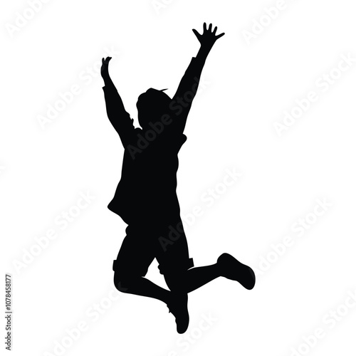 A person is jumping in the air. The person is wearing shorts and a shirt