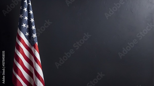 United States flag on navy blue background with space for text