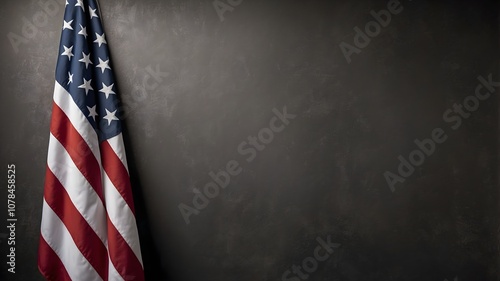 American flag against a dark blue backdrop with copy space photo
