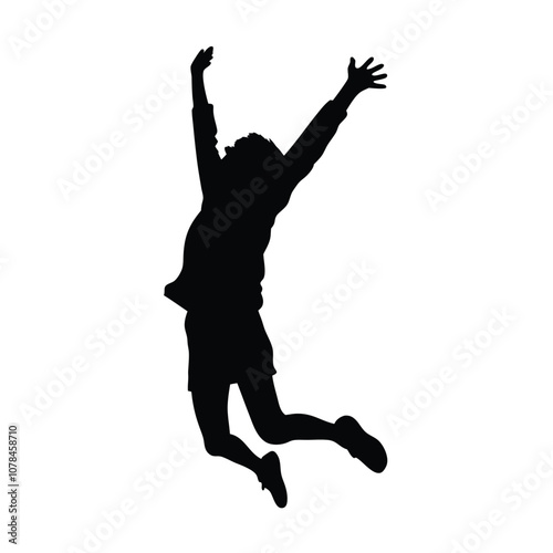 A person is jumping in the air. The person is wearing shorts and a shirt