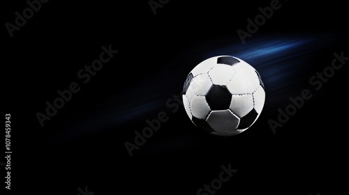 Soccer Ball on the Move. Classic Football with Motion Trails Against a Dark Background