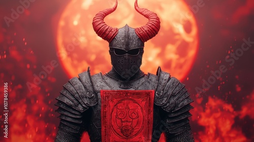 A solitary knight with a sword and shield, resembling an ancient religious sculpture, in a serene, meditative pose, combining elements of Thai, Indian, and Chinese art in a bronze and gold design