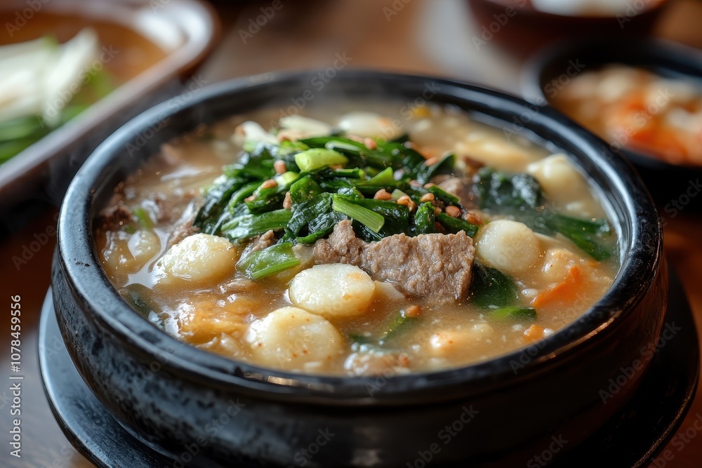 Red bean porridge with rice cake consumed during Winter Solstice Festival Red bean porridge with rice cake consumed during Winter Solstice Festival