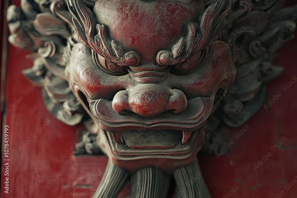 Fototapeta premium Red door with Chinese lion knocker
