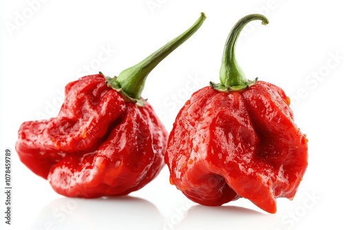 Red Carolina Reaper the spiciest pepper globally on a white backdrop photo