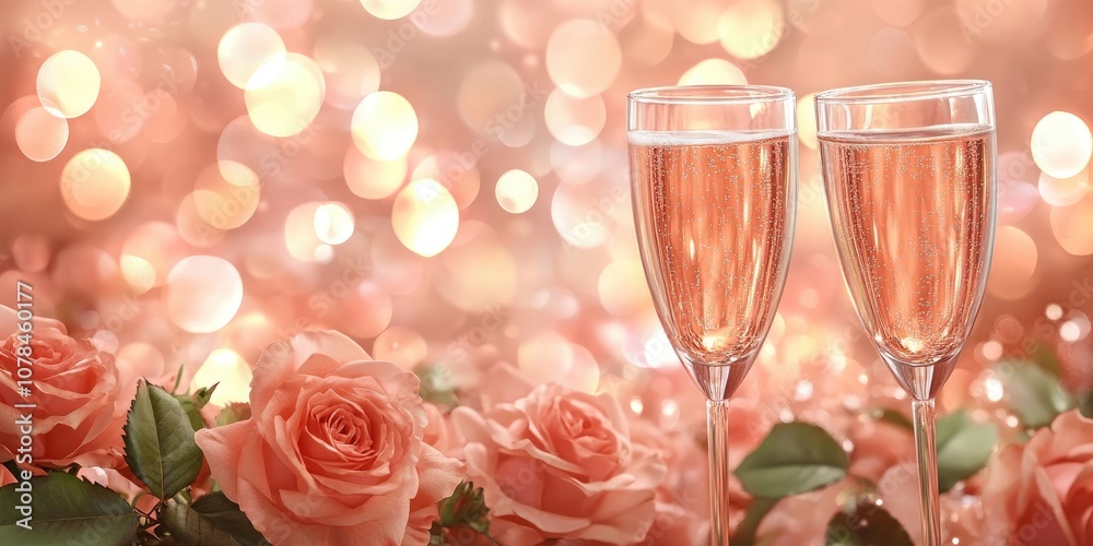 Anniversary Gift Theme A detailed view featuring two champagne glasses along with rose flowers, set against a backdrop of soft bokeh lights for a romantic atmosphere. Anniversary Gift Theme A detailed view featuring two champagne glasses along with rose flowers, set against a backdrop of soft bokeh lights for a romantic atmosphere.