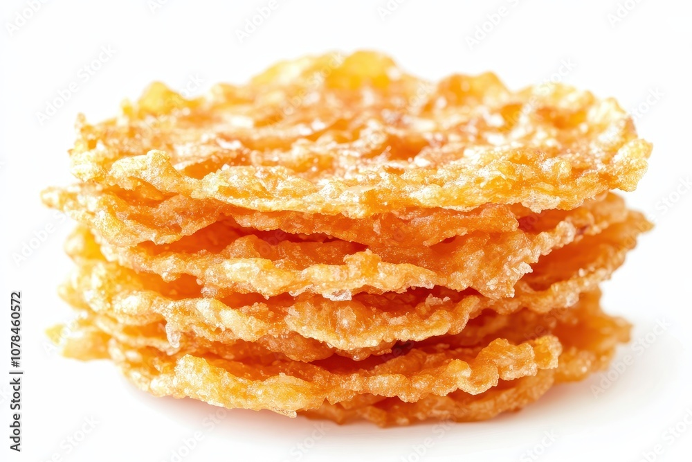 Rengginang are traditional Indonesian savory and crispy rice crackers made from glutinous rice A stack of rengginang is shown against a white background Rengginang are traditional Indonesian savory and crispy rice crackers made from glutinous rice A stack of rengginang is shown against a white background