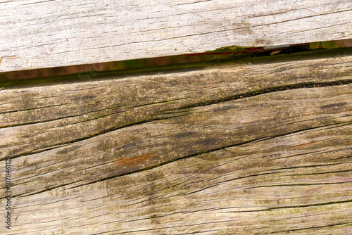 Rough wooden texture with natural cracks and weathered lines. Perfect rustic backdrop for designs and vintage aesthetics. Abstract style background photo