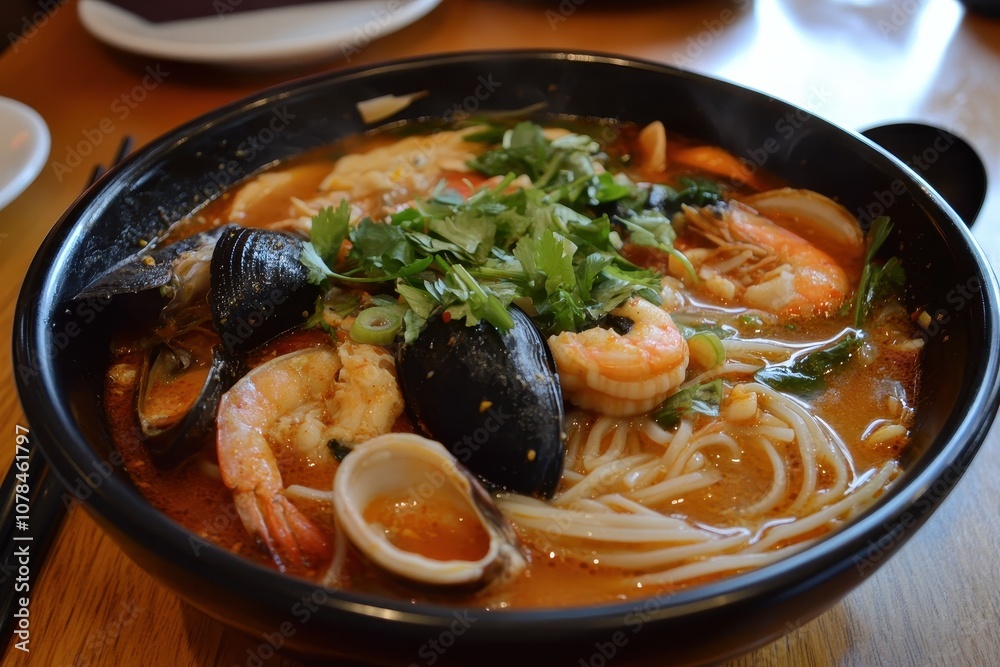 Spicy seafood noodle soup jjamppong
