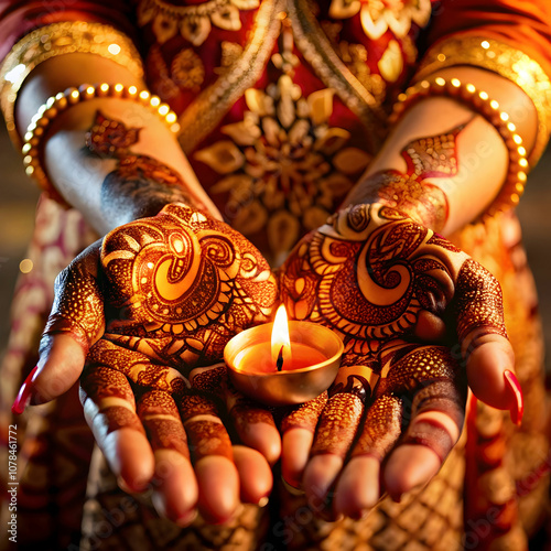 Close-ups of intricate henna (mehndi) designs on hands