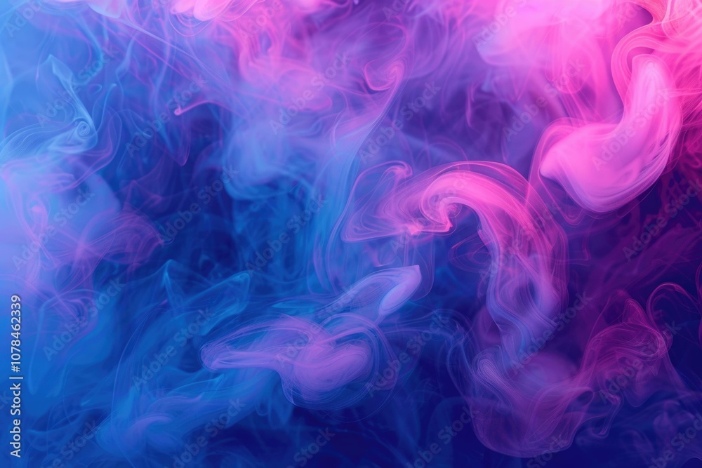 Swirling smoke and watercolor blend in abstract neon background.