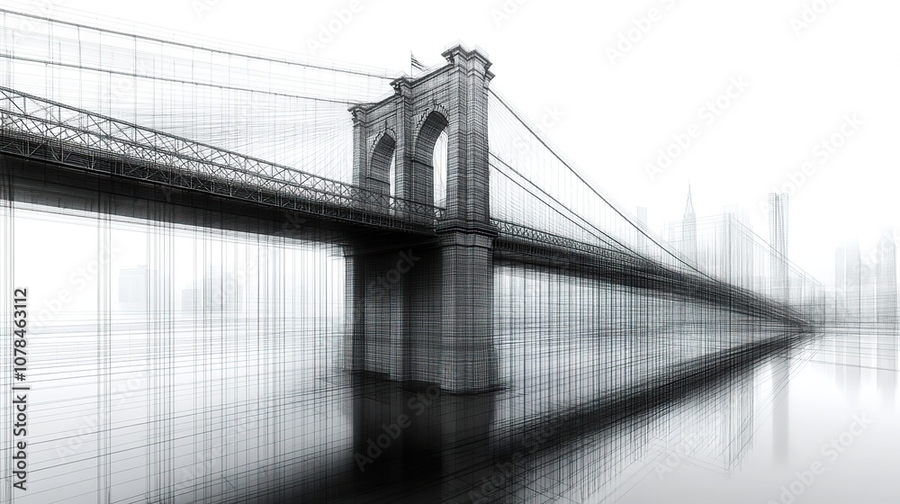 Naklejka premium sketch lines of suspension bridge 3d rendering