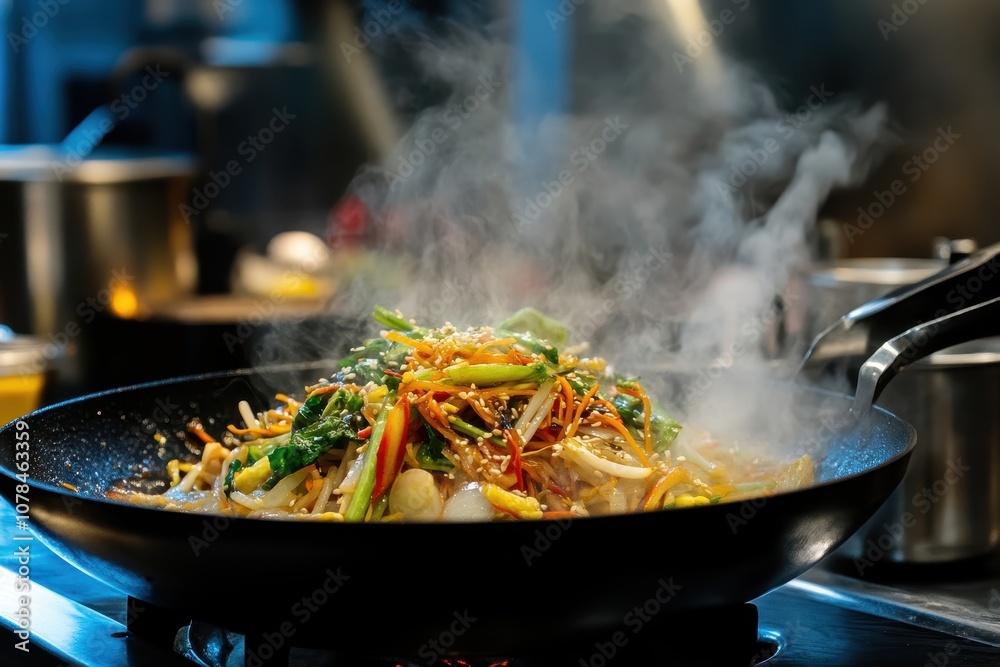 Tasty stir fried Korean vegetable dish japchae Tasty stir fried Korean vegetable dish japchae