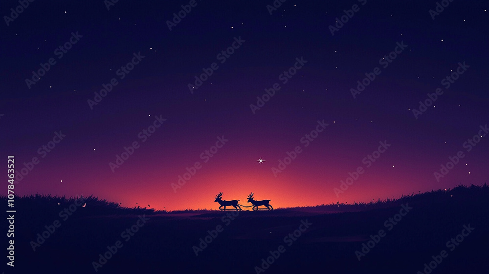 Naklejka premium Santa is coming in the sunset