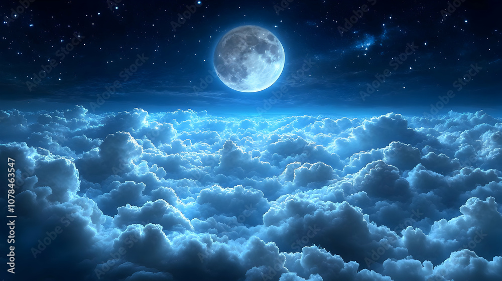 Full Moon Above Clouds Night Sky - Illustration Full Moon Above Clouds Night Sky - Illustration
