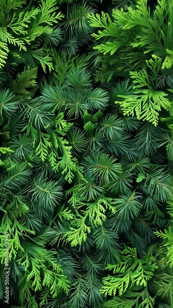 Coniferous plants forming relaxing green wall background Coniferous plants forming relaxing green wall background
