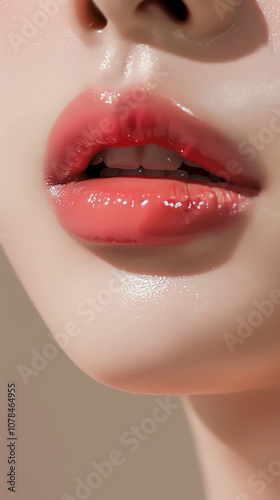 Beautiful sexy attractive female lips. Asian girl lips. Photo style digital illustration. AI artwork.  photo