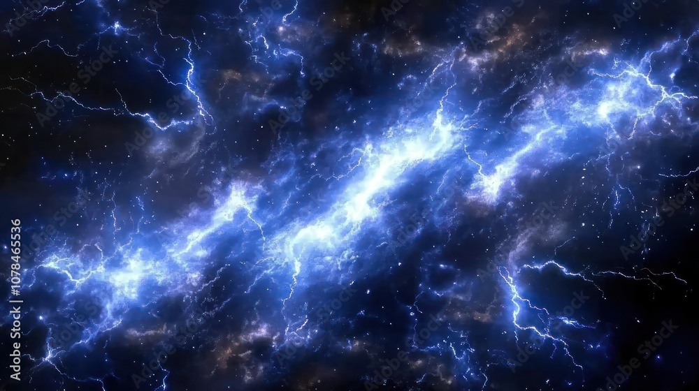 A cosmic energy stream of blue lightning streaks across a dark, starry background. A cosmic energy stream of blue lightning streaks across a dark, starry background.