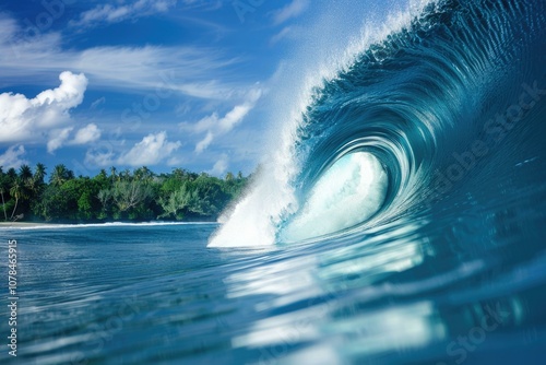 The inside view of the huge breaking wave of the sea in Mentawai islands  Indonesia photo