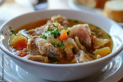 Vegetable stew with tripe on a country table