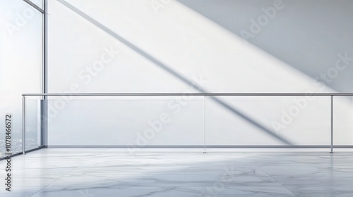 Minimalist White Interior with Glass Railing and City View