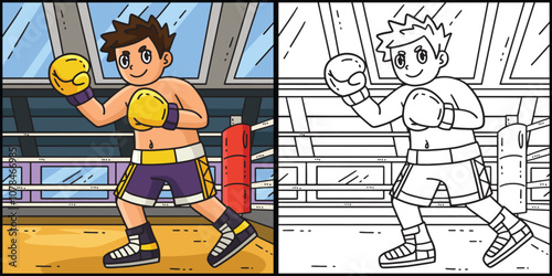 Boxing Boxer Stance Coloring Page Illustration