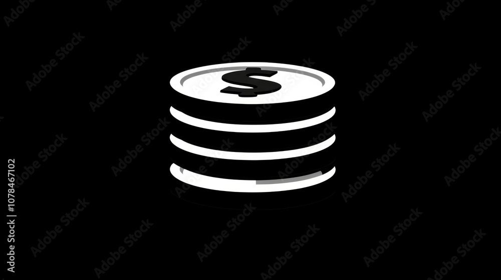 Icon of coins stack with dollar symbol on black Icon of coins stack with dollar symbol on black