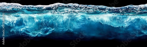 Large blue wave of water isolated on  black background.

