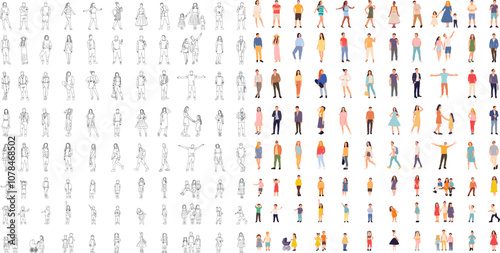 people, man and woman set in flat style, vector