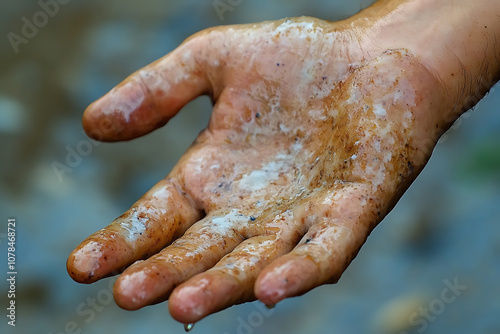 Close-up image of bacteria on dirty hands, showcasing a detailed view of hygiene and cleanliness issues 