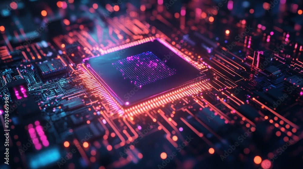 Glowing Circuit Board with a Central Processing Unit Glowing Circuit Board with a Central Processing Unit