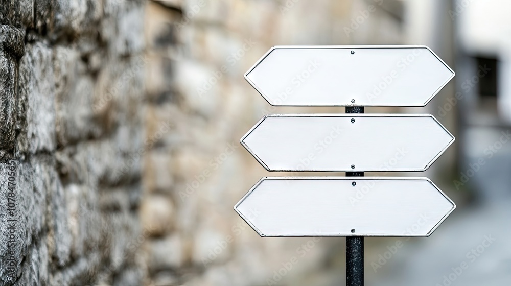 Naklejka premium Two isolated metal square white signs on a pole create a minimalist effect, ideal for various uses. The clean design of these white signs offers ample photo space for creative projects.