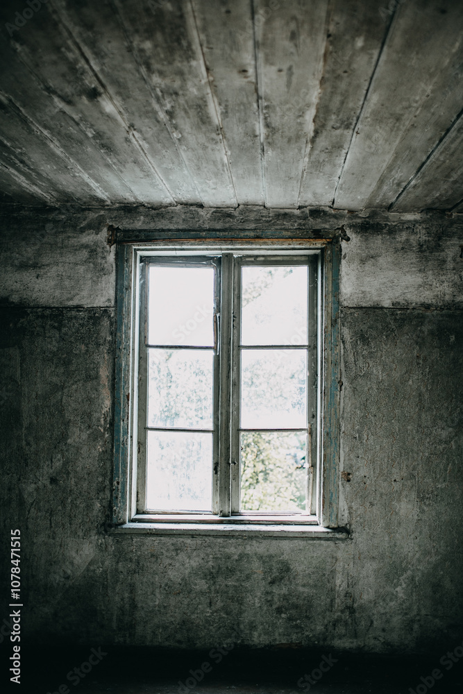 Sunlit Window in an Abandoned Rustic Room Sunlit Window in an Abandoned Rustic Room