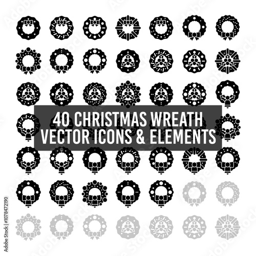 40 Christmas Wreath Glyph Icon Pack