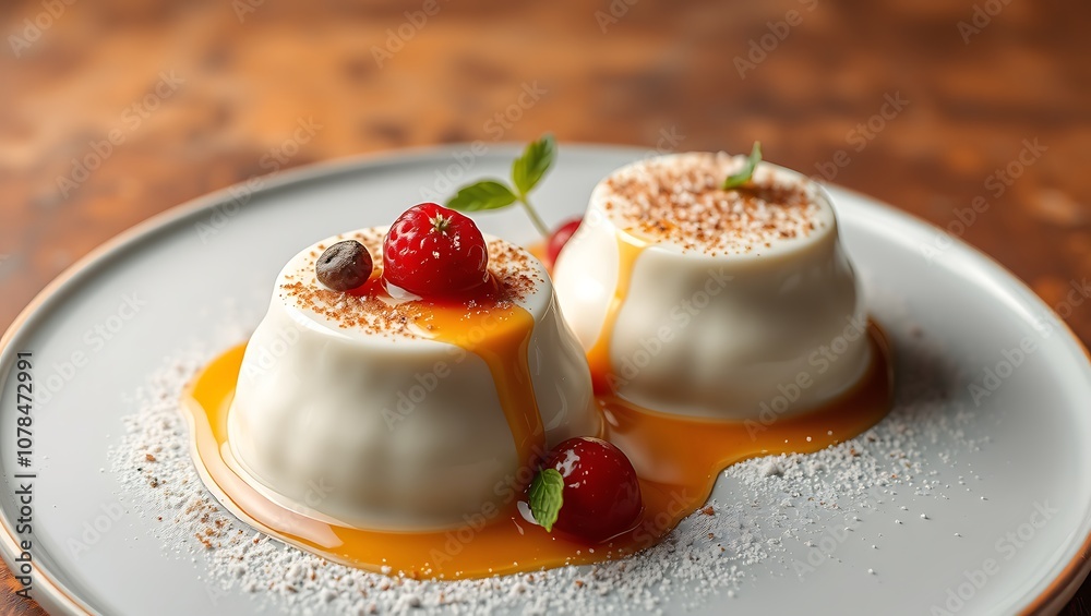 Delicious Italian dessert Panna Cotta with berries Delicious Italian dessert Panna Cotta with berries