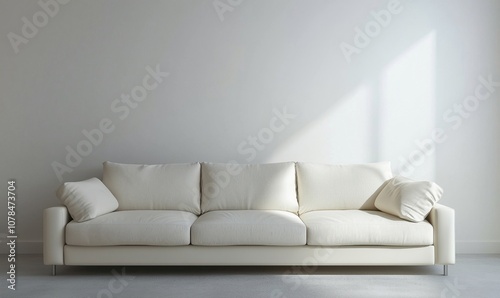 White sofa modern design minimalist style, soft cushions, bright interior