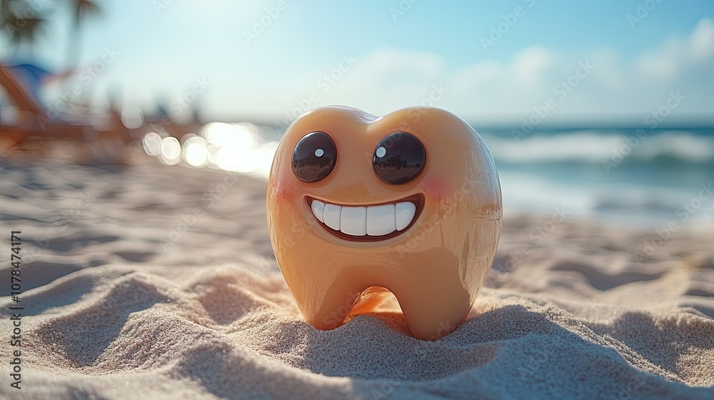 Naklejka premium tooth in the beach chair 3d rendering