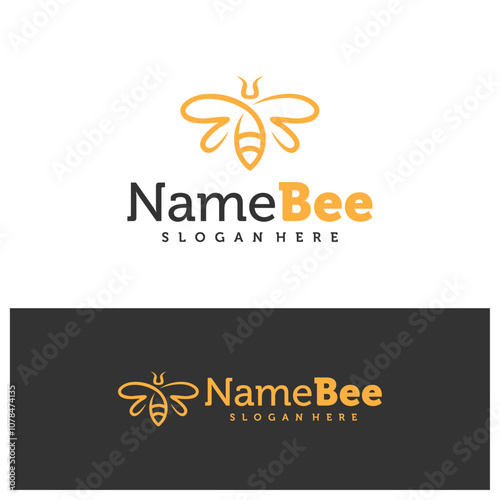 Bee logo vector illustration. Line art Bee logo design concept template