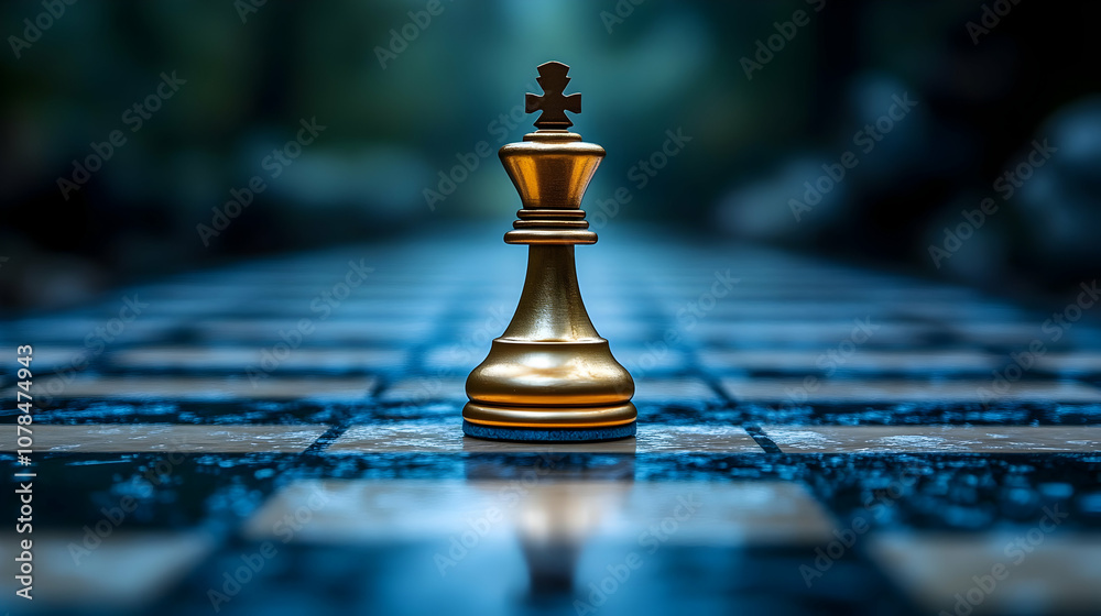 Golden Chess King on a Checkerboard - Photo Golden Chess King on a Checkerboard - Photo