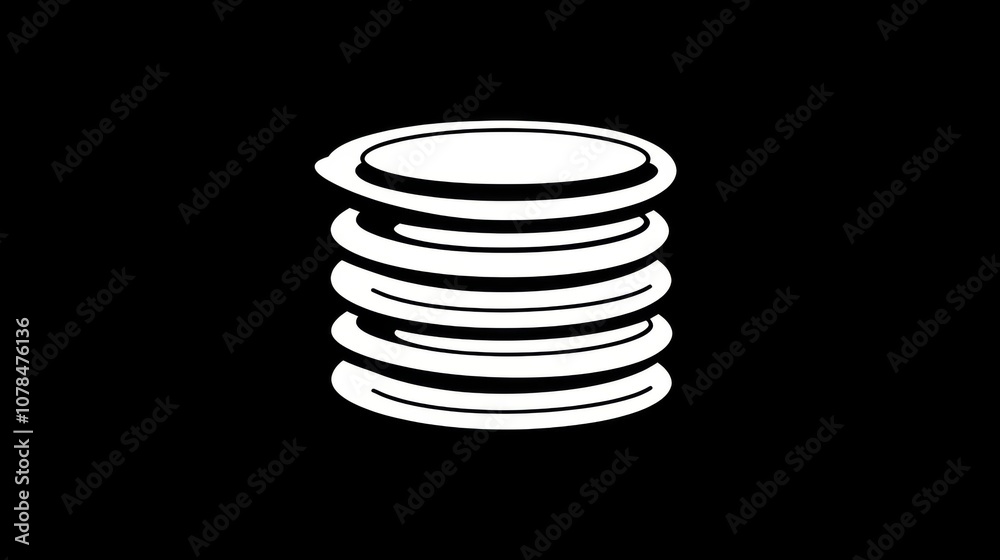 Stacked coins icon with white outline on black Stacked coins icon with white outline on black