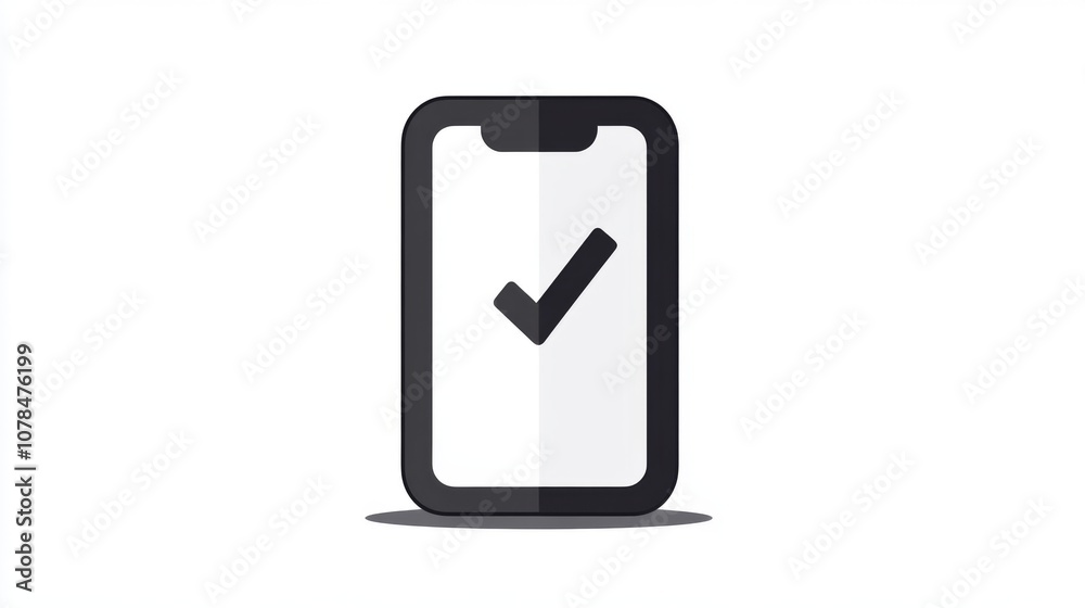 Minimalistic smartphone icon with checkmark Minimalistic smartphone icon with checkmark