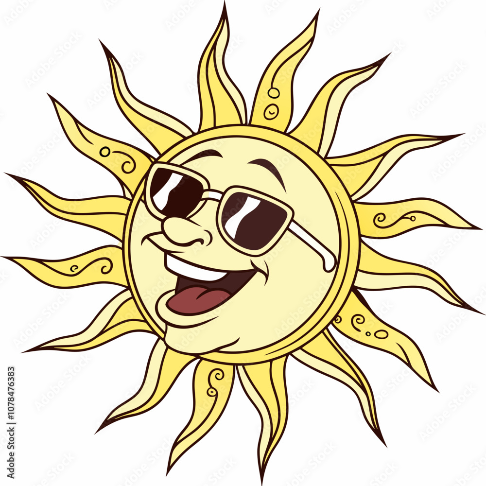 Cool Smiling Sun with Sunglasses Cartoon Illustration Cool Smiling Sun with Sunglasses Cartoon Illustration