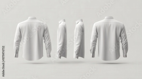 White Long-Sleeved Button-Down Shirt Mockup from Different Angles