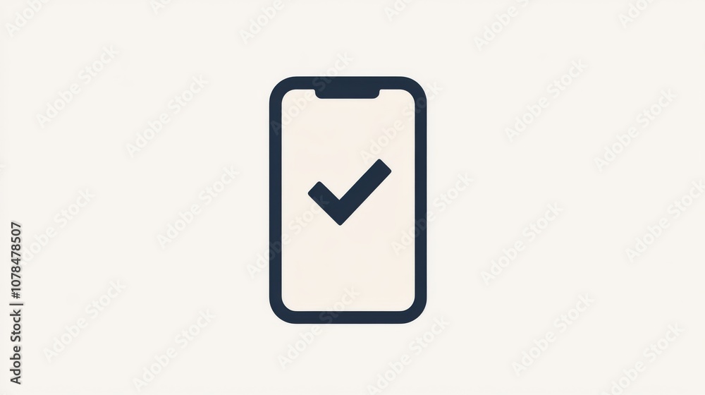 Minimal smartphone icon with checkmark on beige background Minimal smartphone icon with checkmark on beige background