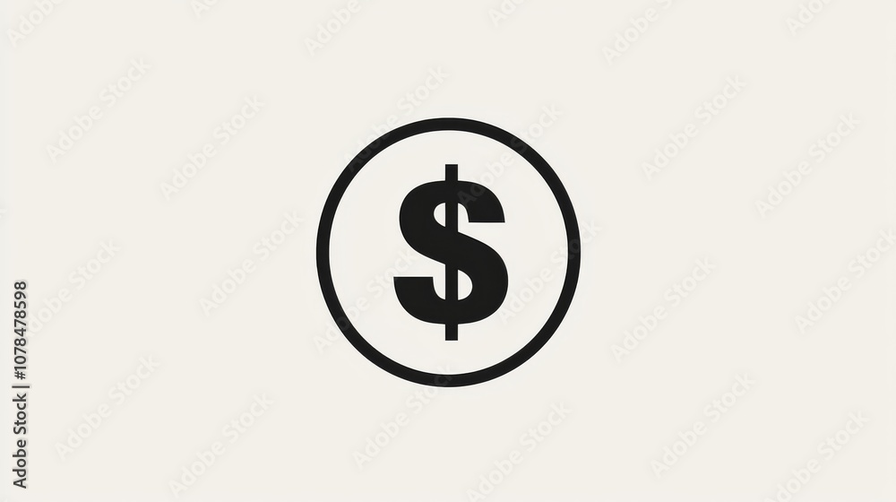 Dollar sign icon in circular frame on beige Dollar sign icon in circular frame on beige