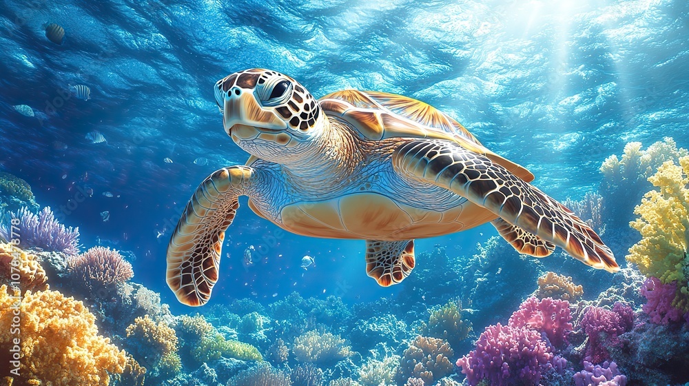 Fototapeta premium turtle swimming in the ocean vector with copy space world turtle day