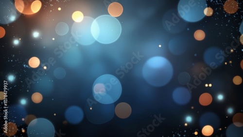 Abstract bokeh and snowflakes in blue background. Merry christmas concept