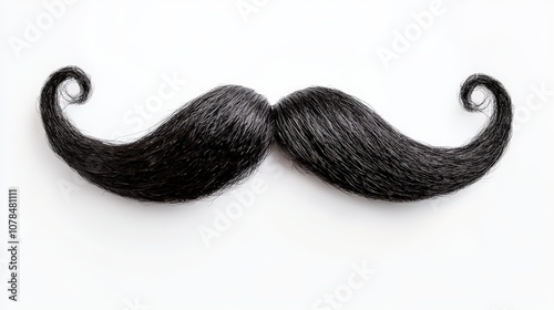 A Black Wavy Fake Mustache on a White Background