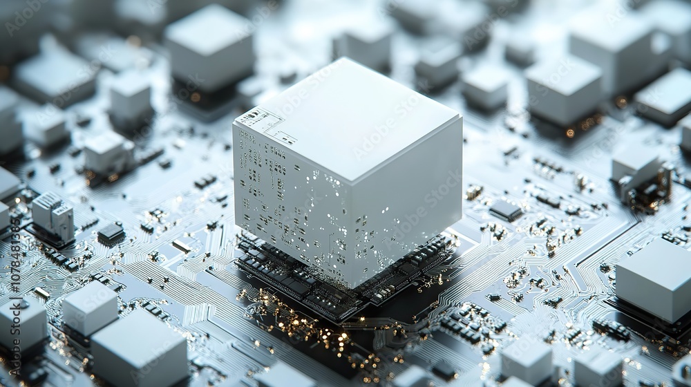 white cube circuit board 3d rendering white cube circuit board 3d rendering
